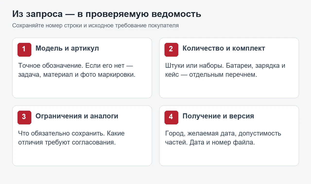 Четыре группы данных для проверяемой заявки на инструмент