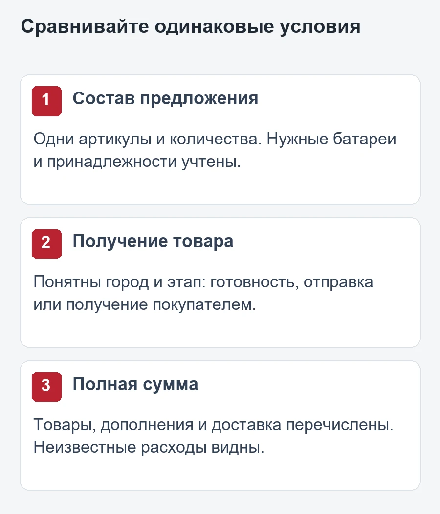 Три части сопоставимого предложения: состав, получение, полный итог